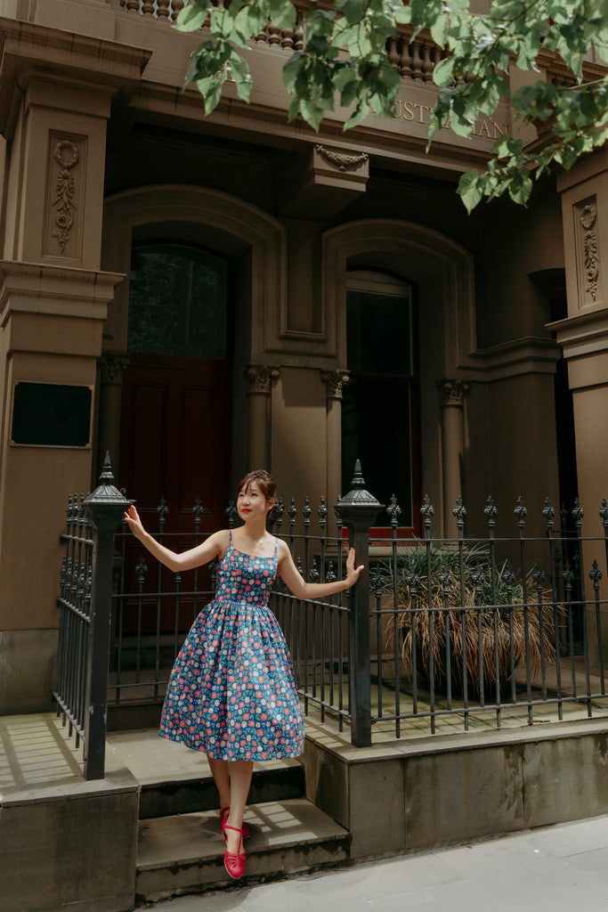 Hana Swing Dress in Navy Camellia