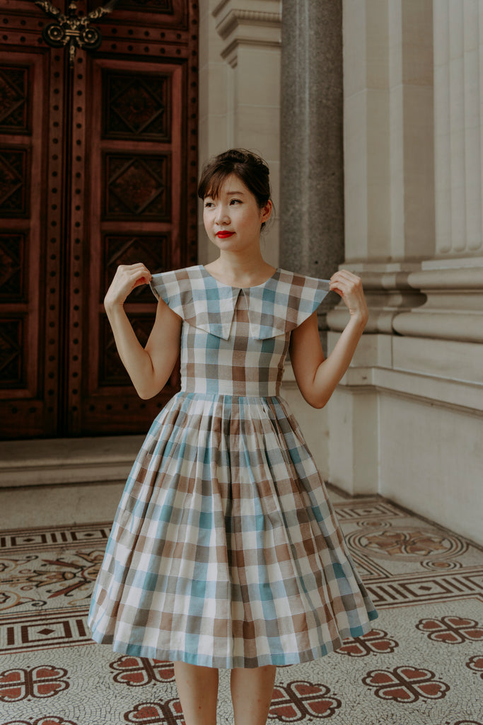 Alauna Swing Dress in Muted Gingham