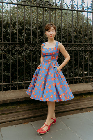 Florence Swing Dress in Navy Lemons